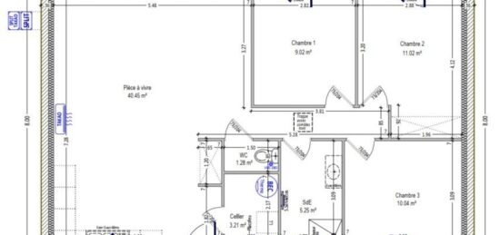 Plan de maison Surface terrain 85 m2 - 4 pièces - 3  chambres -  sans garage 