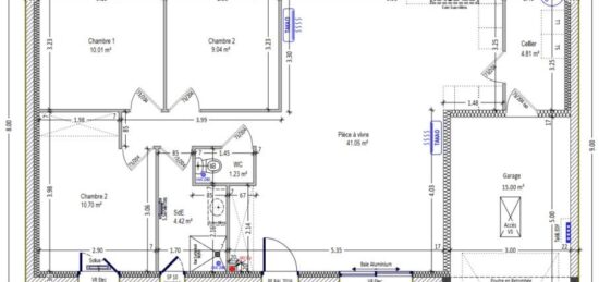 Plan de maison Surface terrain 85 m2 - 4 pièces - 3  chambres -  avec garage 